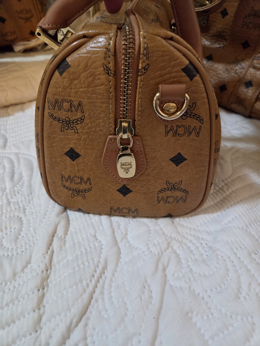 MCM Visetos Cognac Mini Boston Satchel - Picture 2 of 15